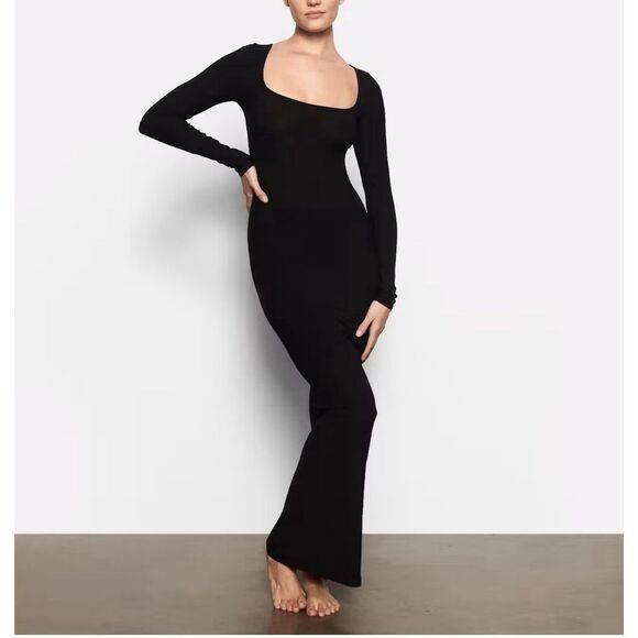 Skims Fits Everybody Soft Lounge Dress- XXSP - Onyx - Picture 1 of 9